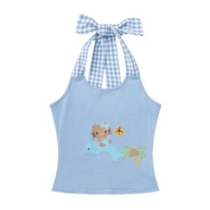 Cat Plaid Halter-Neck Tank Top
