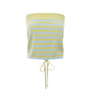 Pale Yellow And Light Blue Striped Strapless Tank Top