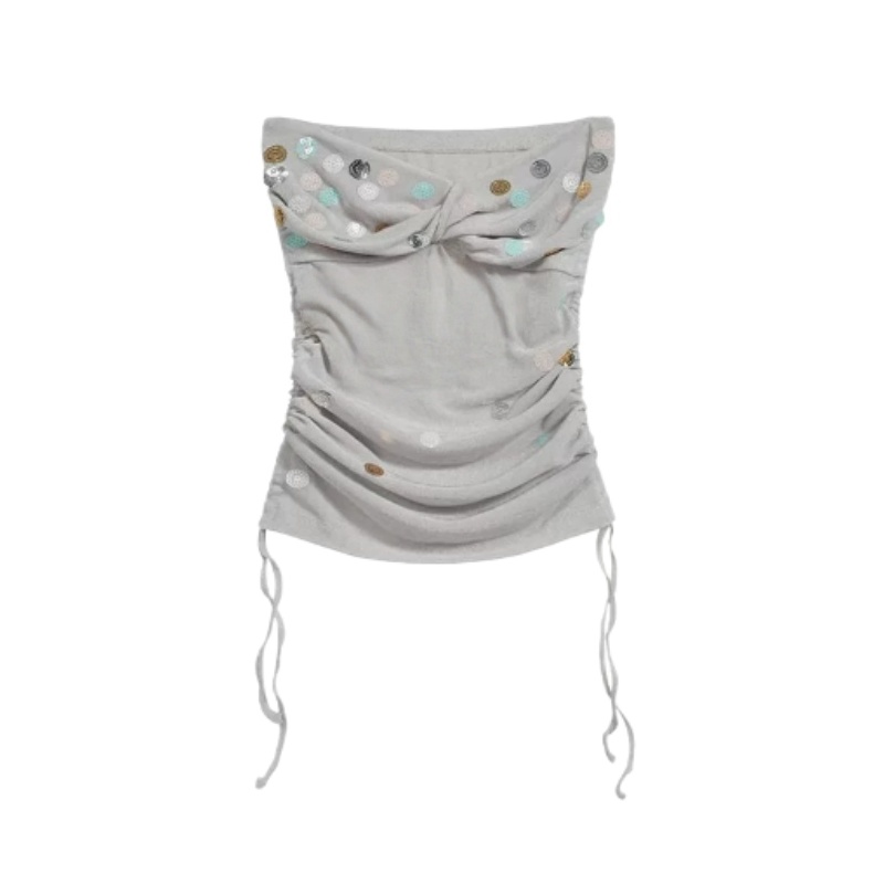 Sequin-Embellished Twisted Bandeau Tank Top