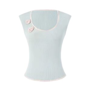 Light Blue Knitted Tank With Floral Embellishments