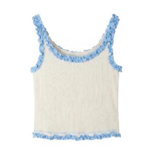Contrast Trim Ruffled Slim-Fit Cropped Tank Top