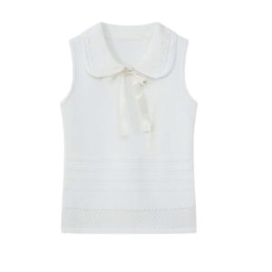 Chic & Stylish Peter Pan Collar Tank Top — White
