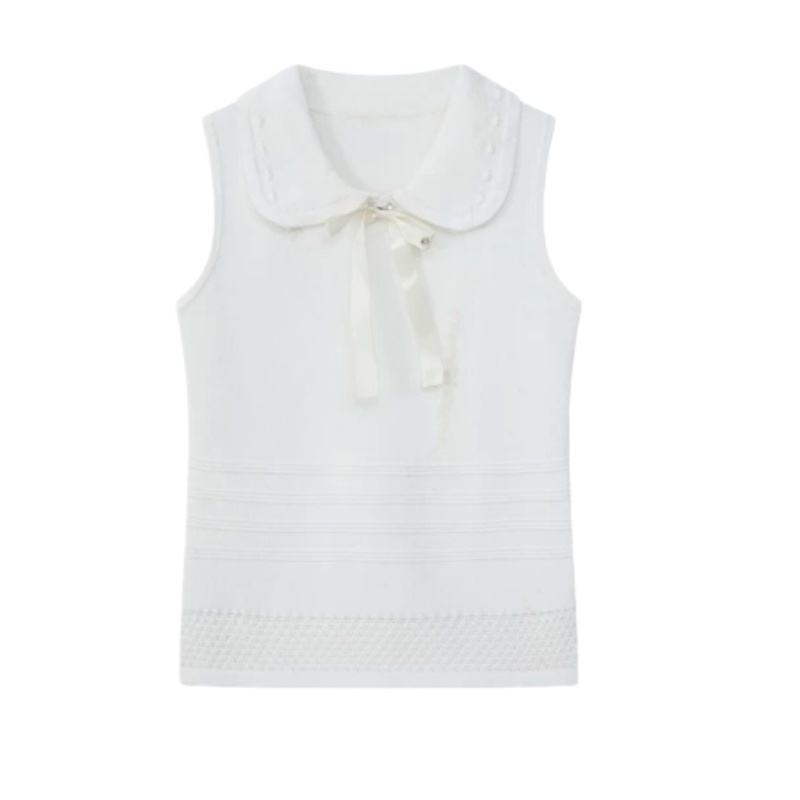 Chic & Stylish Peter Pan Collar Tank Top — White