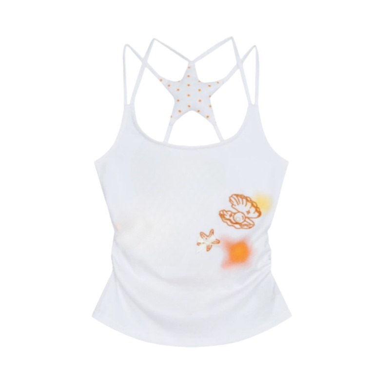 Vacation-Style White Spaghetti-Strap Tank Top